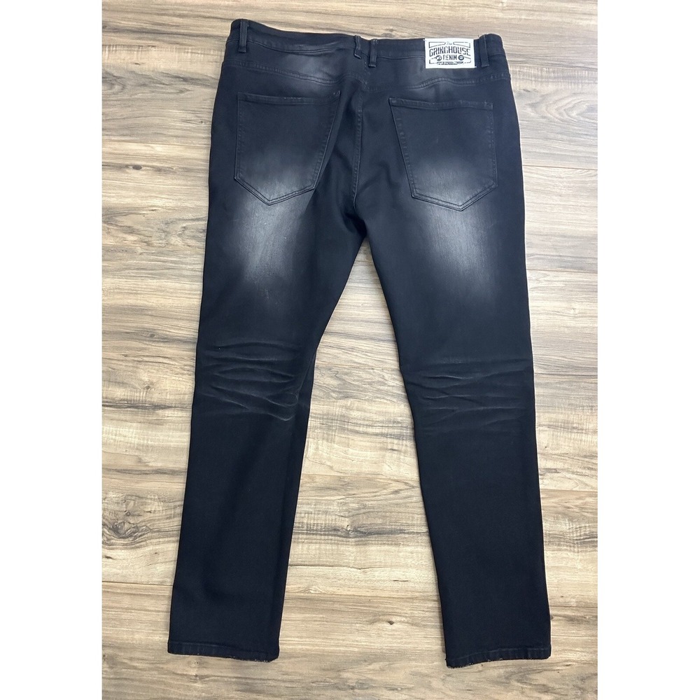 Grindhouse Denim Mens Straight Fit Jeans Size 40 Black With Covered Rips - Picture 6 of 10